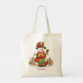 Patchwork Sneeuwman Kerstmis Tote Bag (Achterkant)