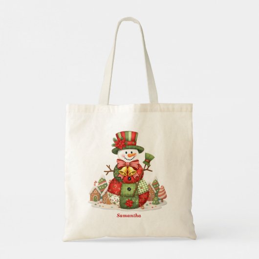 Patchwork Sneeuwman Kerstmis Tote Bag (Achterkant)