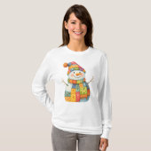 Patchwork Sneeuwman Kleurrijke Winter Kerstmis T-shirt (Voorkant volledig)