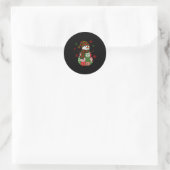 Patchwork Sneeuwman, Retro Grappig Kerstfeest Ronde Sticker (Tas)