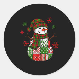 Patchwork Sneeuwman, Retro Grappig Kerstfeest Ronde Sticker