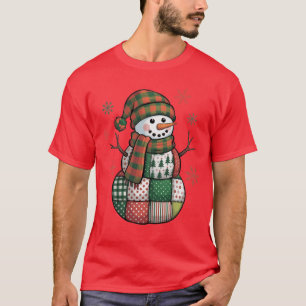 Patchwork Sneeuwman Retro Grappig Kerstmis Xmas Sn T-shirt