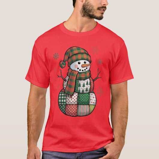 Patchwork Sneeuwman Retro Grappig Kerstmis Xmas Sn T-shirt (Voorkant)