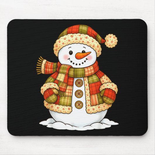 Patchwork Sneeuwman Retro Grappige Sneeuwman Vakan Muismat (Voorkant)