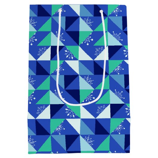 Patchwork sneeuwvlokken - Blauwe achtergrond - Gif Medium Cadeauzakje (Achterkant)