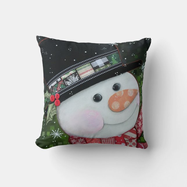 Patchwork Snowman 16 x 16-inch Sierkussen (Voorkant)