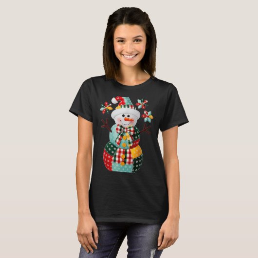 Patchwork Snowman Christmas Preppy Cute Xmas Men W T-shirt (Voorkant volledig)