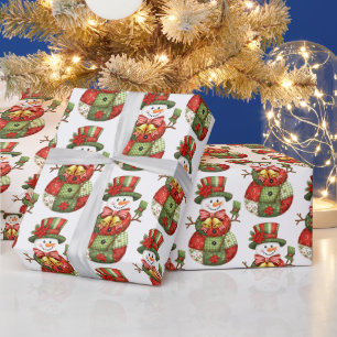 Patchwork Snowman Kerstmis Cadeaupapier