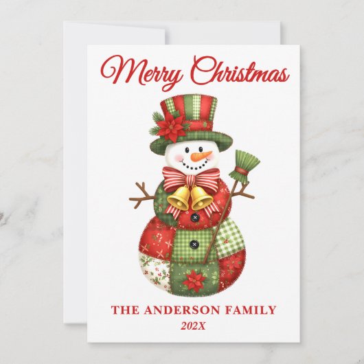 Patchwork Snowman Kerstmis Feestdagenkaart (Voorkant)
