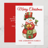 Patchwork Snowman Kerstmis Feestdagenkaart (Voorkant / Achterkant)