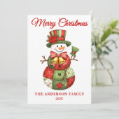 Patchwork Snowman Kerstmis Feestdagenkaart (Staand voorkant)