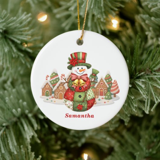 Patchwork Snowman Kerstmis Keramisch Ornament (Boom)