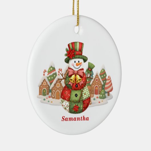 Patchwork Snowman Kerstmis Keramisch Ornament (Rechts)