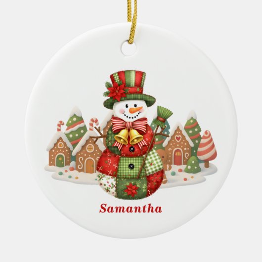 Patchwork Snowman Kerstmis Keramisch Ornament (Voorkant)