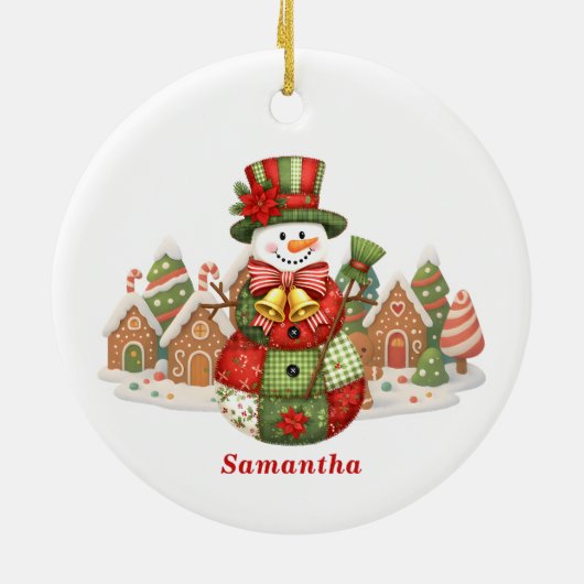 Patchwork Snowman Kerstmis Keramisch Ornament (Achterkant)