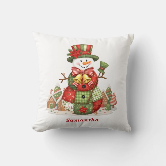 Patchwork Snowman Kerstmis Kussen (Voorkant)