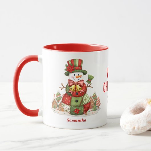 Patchwork Snowman Kerstmis Mok (Met donut)