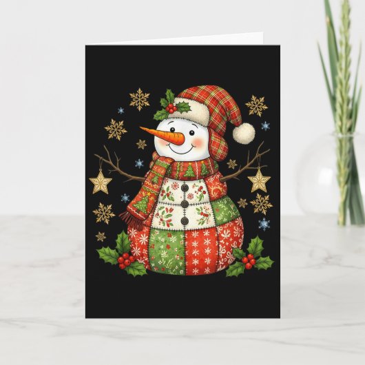 Patchwork Snowman Preppy Girly Christmas Xmas Holi Kaart (Voorkant)