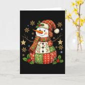 Patchwork Snowman Preppy Girly Christmas Xmas Holi Kaart (Gele Bloem)
