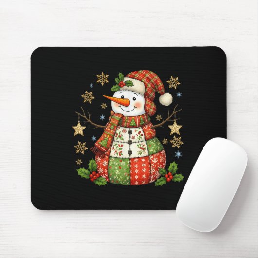 Patchwork Snowman Preppy Girly Christmas Xmas Holi Muismat (Met muis)