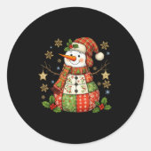 Patchwork Snowman Preppy Girly Christmas Xmas Holi Ronde Sticker (Voorkant)