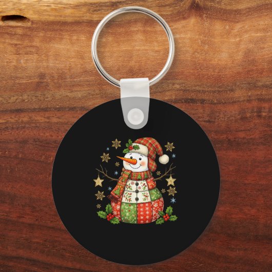 Patchwork Snowman Preppy Girly Christmas Xmas Holi Sleutelhanger (Voorkant)