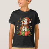 Patchwork Snowman Preppy Girly Christmas Xmas Holi T-shirt (Voorkant)