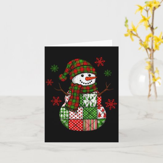 Patchwork Snowman, Retro Funny Christmas  Kaart (Gele Bloem)