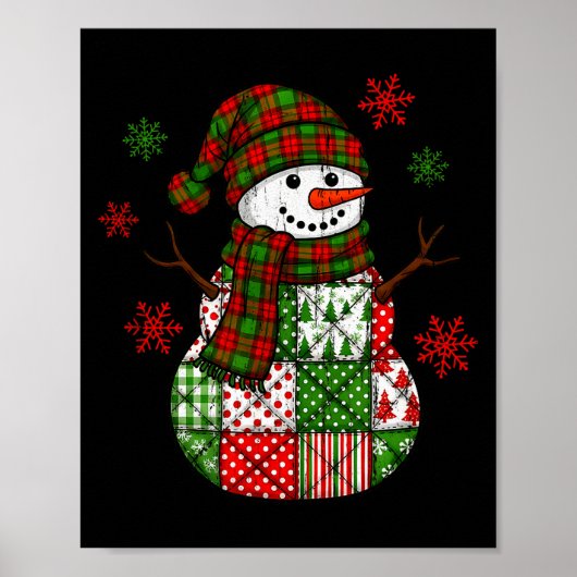 Patchwork Snowman, Retro Funny Christmas  Poster (Voorkant)