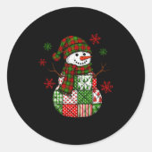 Patchwork Snowman, Retro Funny Christmas  Ronde Sticker (Voorkant)