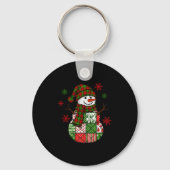 Patchwork Snowman, Retro Funny Christmas Sleutelhanger (Voorkant)