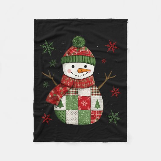 Patchwork Snowman Retro Funny Christmas Snowman Ho Fleece Deken (Voorkant)