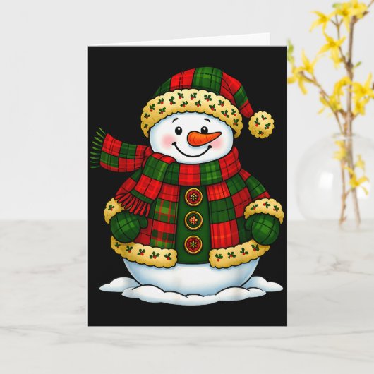 Patchwork Snowman Retro Funny Christmas Snowman Ho Kaart (Gele Bloem)