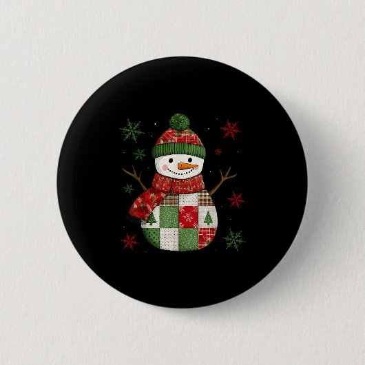 Patchwork Snowman Retro Funny Christmas Snowman Ho Ronde Button 5,7 Cm (Voorkant)