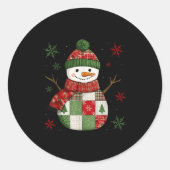 Patchwork Snowman Retro Funny Christmas Snowman Ho Ronde Sticker (Voorkant)