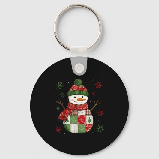 Patchwork Snowman Retro Funny Christmas Snowman Ho Sleutelhanger (Voorkant)