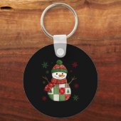 Patchwork Snowman Retro Funny Christmas Snowman Ho Sleutelhanger (Voorkant)