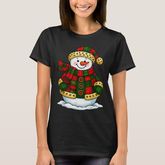 Patchwork Snowman Retro Funny Christmas Snowman Ho T-shirt (Voorkant)