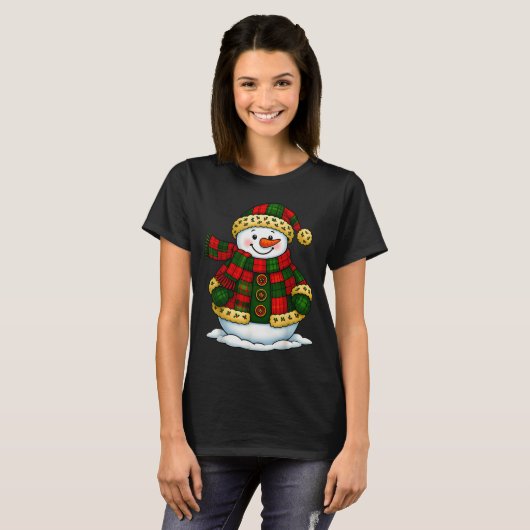 Patchwork Snowman Retro Funny Christmas Snowman Ho T-shirt (Voorkant volledig)