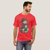 Patchwork Snowman Retro Funny Christmas Xmas Snowm T-shirt (Voorkant volledig)