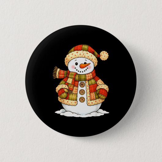 Patchwork Snowman Retro Funny Snowman Holiday Chri Ronde Button 5,7 Cm (Voorkant)