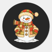 Patchwork Snowman Retro Funny Snowman Holiday Chri Ronde Sticker (Voorkant)