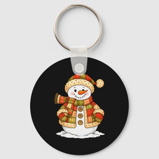 Patchwork Snowman Retro Funny Snowman Holiday Chri Sleutelhanger (Voorkant)