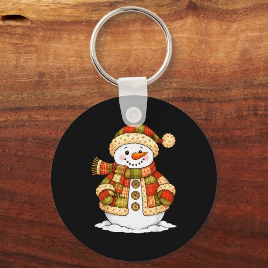Patchwork Snowman Retro Funny Snowman Holiday Chri Sleutelhanger (Voorkant)