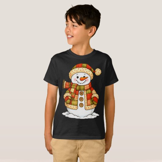 Patchwork Snowman Retro Funny Snowman Holiday Chri T-shirt (Voorkant volledig)