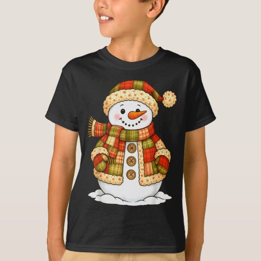 Patchwork Snowman Retro Funny Snowman Holiday Chri T-shirt (Voorkant)