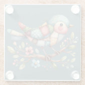 Patchwork Songbird op Blooming Branch Glazen Onderzetter (Achterkant)