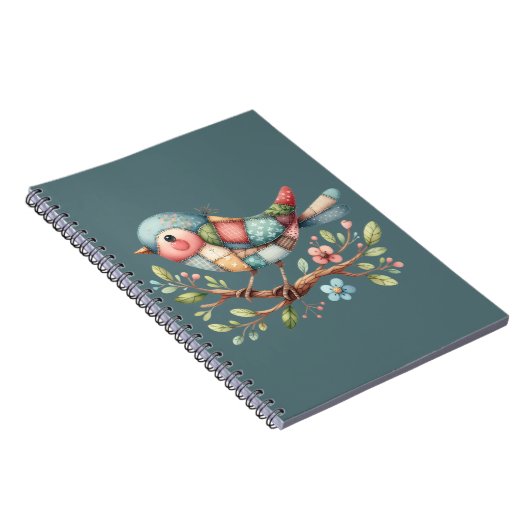 Patchwork Songbird op Blooming Branch Notitieboek (Rechterzijde)