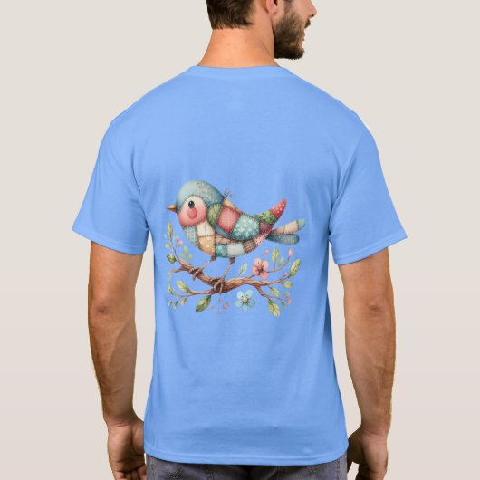 Patchwork Songbird op Blooming Branch T-shirt (Achterkant)