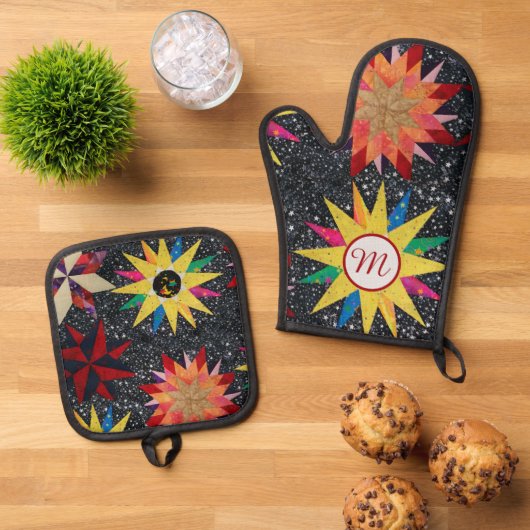 Patchwork Star Quilt Patroon Ovenwant & Pannenlap Set (Top down)